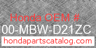 Honda 61100-MBW-D21ZC genuine part number image