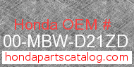 Honda 61100-MBW-D21ZD genuine part number image