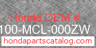 Honda 61100-MCL-000ZW genuine part number image