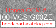 Honda 61100-MCS-G00ZE genuine part number image