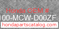 Honda 61100-MCW-D00ZF genuine part number image