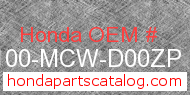 Honda 61100-MCW-D00ZP genuine part number image
