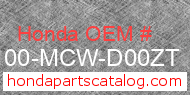Honda 61100-MCW-D00ZT genuine part number image