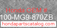 Honda 61100-MG9-870ZB genuine part number image
