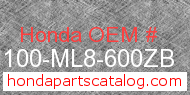 Honda 61100-ML8-600ZB genuine part number image