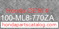 Honda 61100-ML8-770ZA genuine part number image