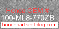 Honda 61100-ML8-770ZB genuine part number image