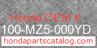 Honda 61100-MZ5-000YD genuine part number image