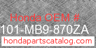 Honda 61101-MB9-870ZA genuine part number image