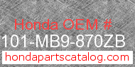 Honda 61101-MB9-870ZB genuine part number image