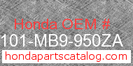 Honda 61101-MB9-950ZA genuine part number image
