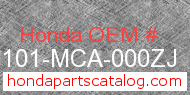 Honda 61101-MCA-000ZJ genuine part number image