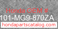 Honda 61101-MG9-870ZA genuine part number image