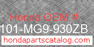 Honda 61101-MG9-930ZB genuine part number image