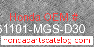 Honda 61101-MGS-D30 genuine part number image