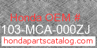 Honda 61103-MCA-000ZJ genuine part number image