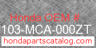 Honda 61103-MCA-000ZT genuine part number image