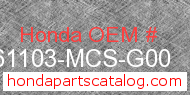Honda 61103-MCS-G00 genuine part number image