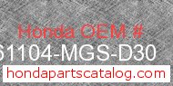 Honda 61104-MGS-D30 genuine part number image