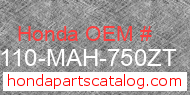 Honda 61110-MAH-750ZT genuine part number image