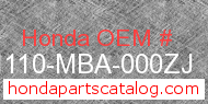 Honda 61110-MBA-000ZJ genuine part number image