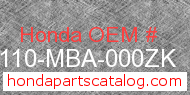 Honda 61110-MBA-000ZK genuine part number image