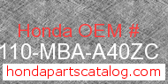Honda 61110-MBA-A40ZC genuine part number image