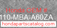 Honda 61110-MBA-A60ZA genuine part number image
