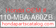 Honda 61110-MBA-A60ZB genuine part number image