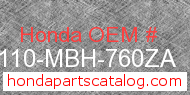 Honda 61110-MBH-760ZA genuine part number image