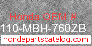 Honda 61110-MBH-760ZB genuine part number image