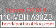 Honda 61110-MBH-A30ZB genuine part number image