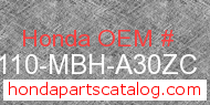 Honda 61110-MBH-A30ZC genuine part number image