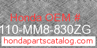 Honda 61110-MM8-830ZG genuine part number image