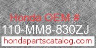 Honda 61110-MM8-830ZJ genuine part number image