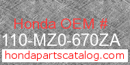 Honda 61110-MZ0-670ZA genuine part number image