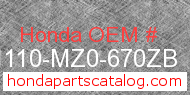 Honda 61110-MZ0-670ZB genuine part number image