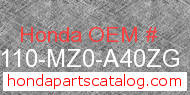 Honda 61110-MZ0-A40ZG genuine part number image