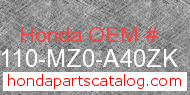 Honda 61110-MZ0-A40ZK genuine part number image