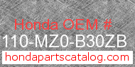 Honda 61110-MZ0-B30ZB genuine part number image