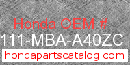 Honda 61111-MBA-A40ZC genuine part number image