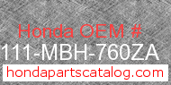 Honda 61111-MBH-760ZA genuine part number image