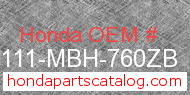 Honda 61111-MBH-760ZB genuine part number image
