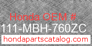 Honda 61111-MBH-760ZC genuine part number image