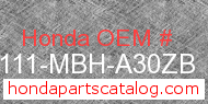 Honda 61111-MBH-A30ZB genuine part number image