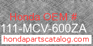 Honda 61111-MCV-600ZA genuine part number image