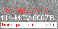Honda 61111-MCV-600ZB genuine part number image