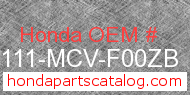 Honda 61111-MCV-F00ZB genuine part number image