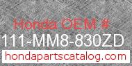 Honda 61111-MM8-830ZD genuine part number image