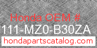 Honda 61111-MZ0-B30ZA genuine part number image